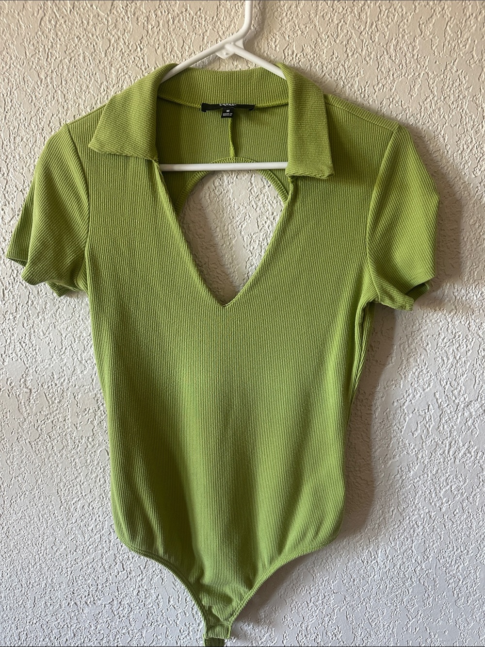 Lulu's Lime Green Ribbed Keyhole Collared Bodysuit